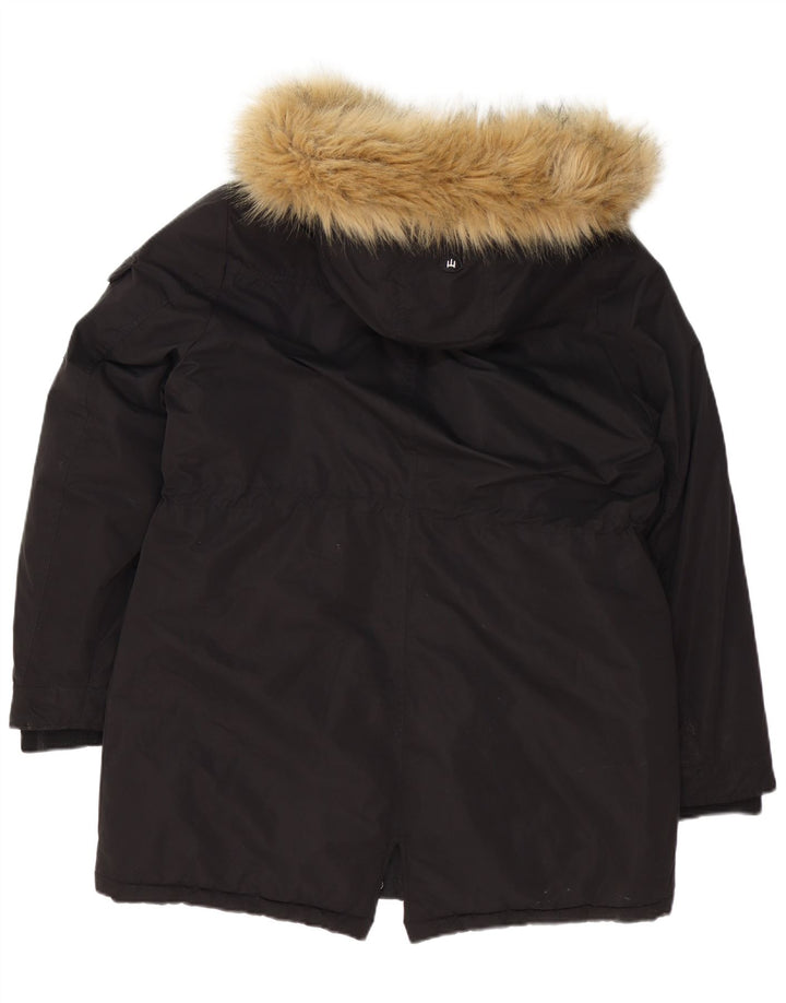 Superdry Veste Parka À Capuche Oversize Femme UK 16 Large Noir Polyester