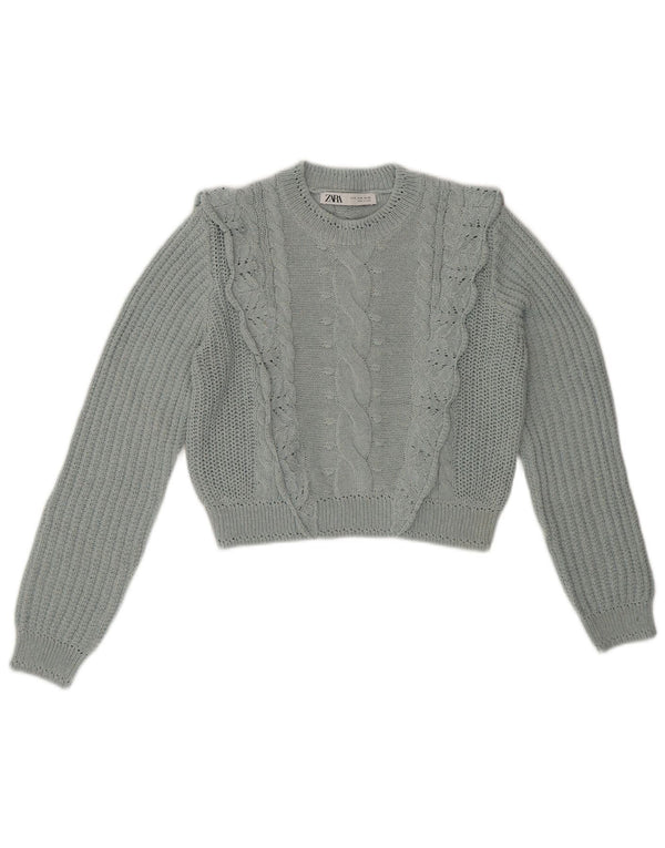 ZARA Pull court à col rond pour femme UK 14 Bleu moyen