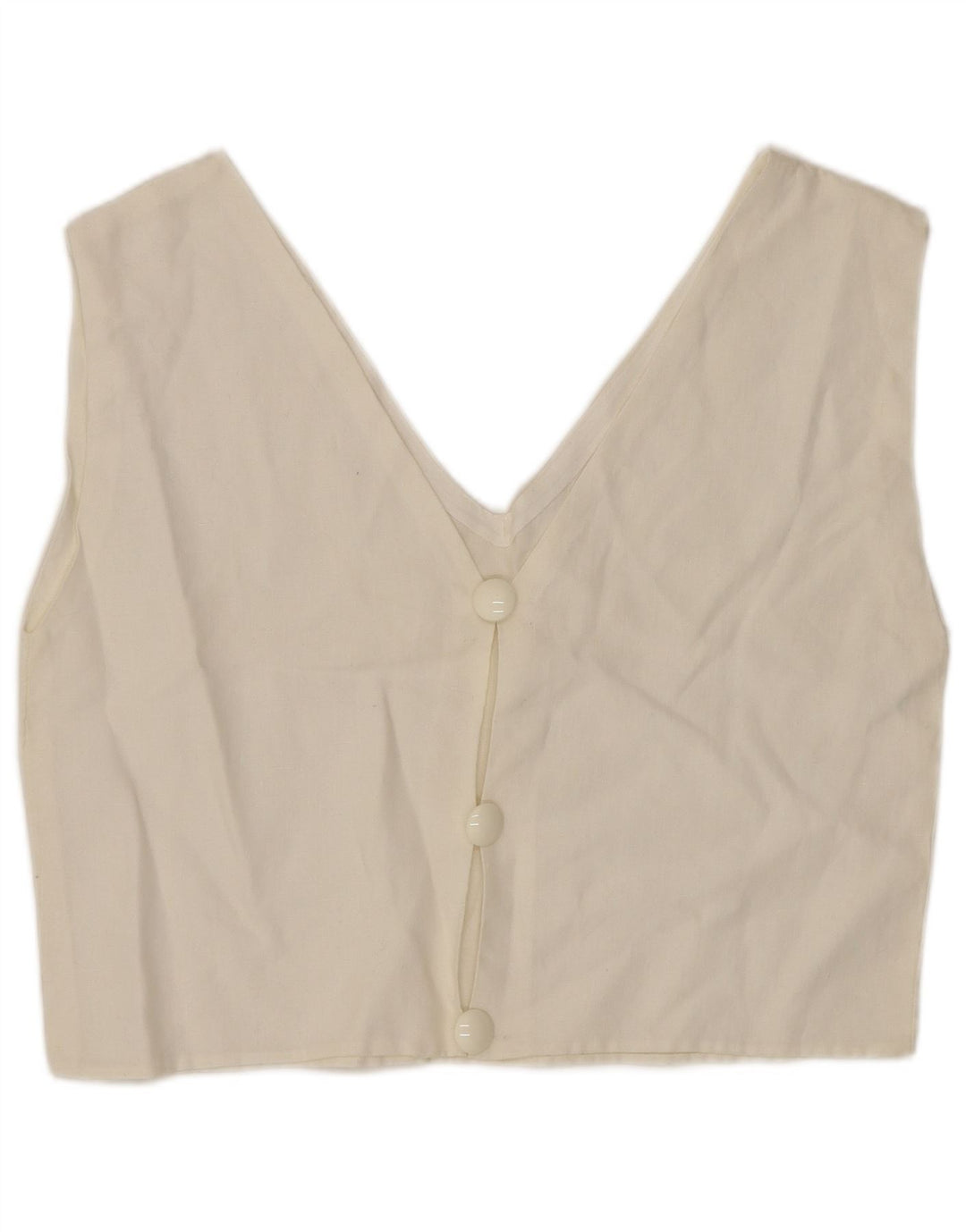 VINTAGE Femmes Crop Chemise sans manches Blouse UK 12 Blanc Moyen