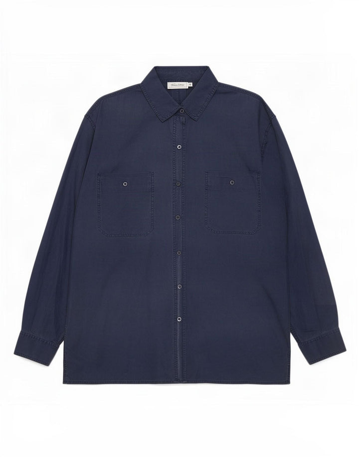 chemise femme vintage UK 14 Soie bleu marine moyenne