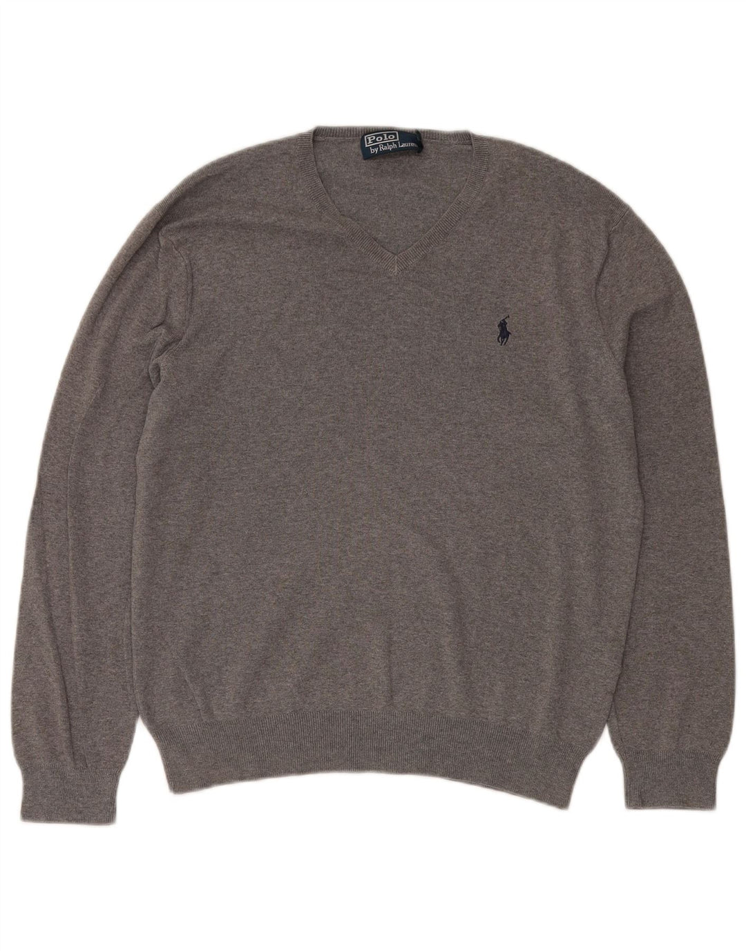 POLO RALPH LAUREN Pull Col V Homme Gris Moyen Coton