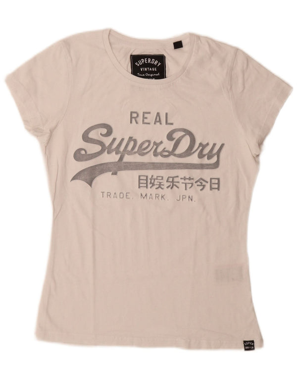 Superdry T-shirt graphique pour femme UK 10 Small Blanc Coton
