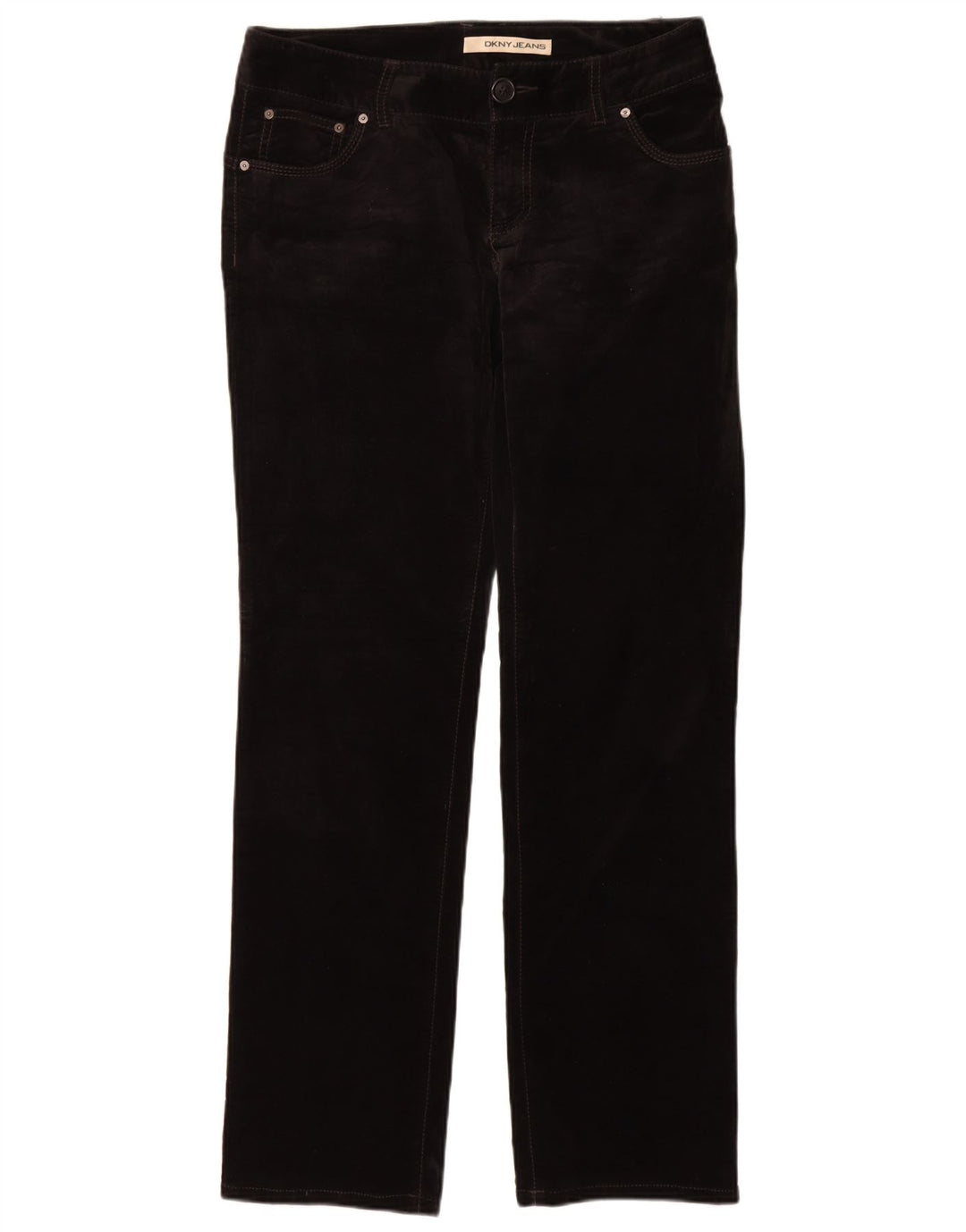 DKNY Pantalon décontracté droit en velours pour femme US 8 Medium W30 L33 Noir