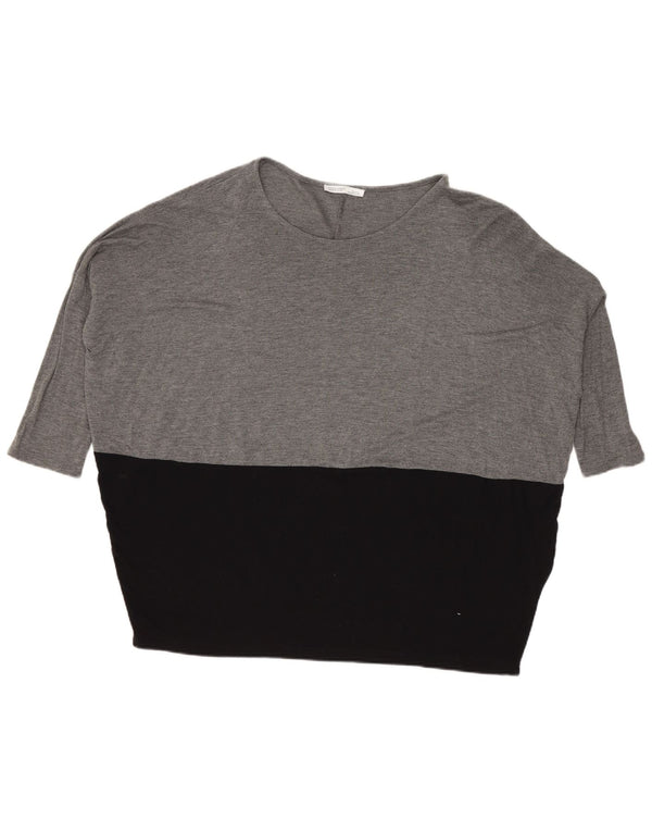 Zara Femme Haut Oversize Manches 3/4 UK 14 Gris Moyen Colorblock