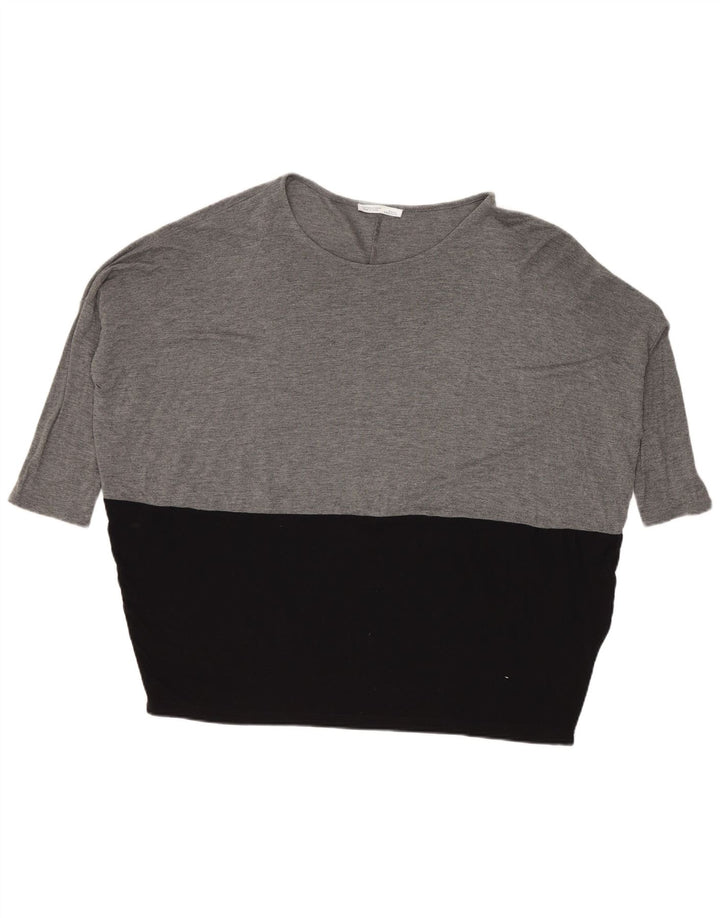Zara Femme Haut Oversize Manches 3/4 UK 14 Gris Moyen Colorblock