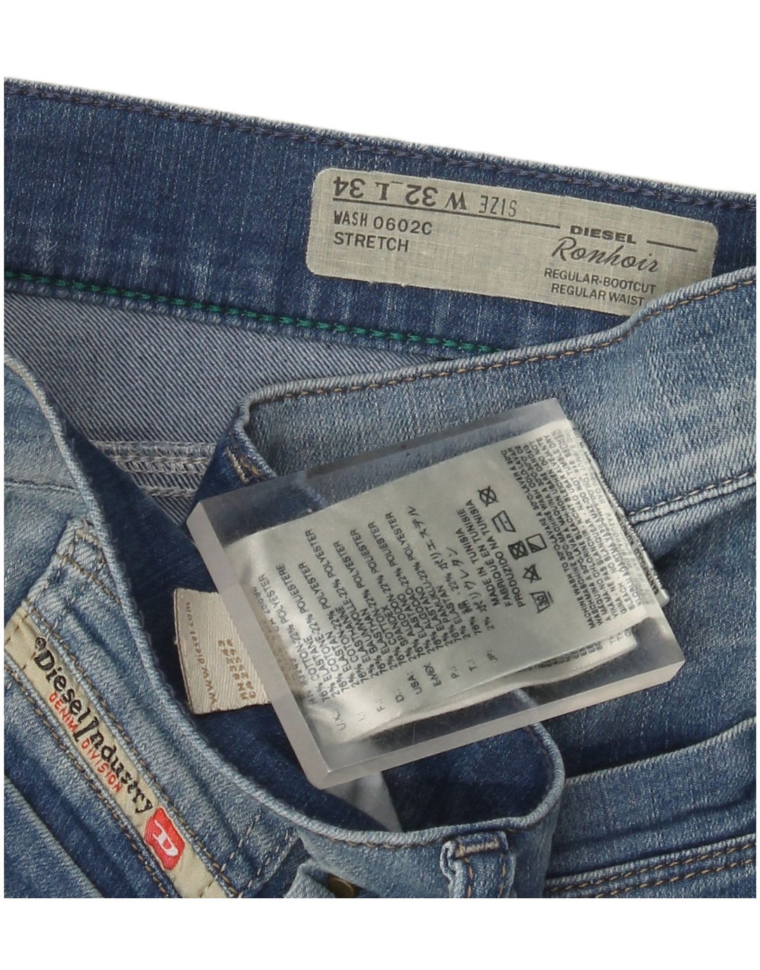 Jeans Diesel pour femmes Ronhoir coupe droite Bootcut W32 L34 Bleu Coton