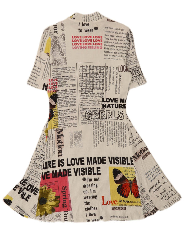 Desigual Robe trapèze graphique Newspaper pour femme UK 12 Viscose blanche moyenne
