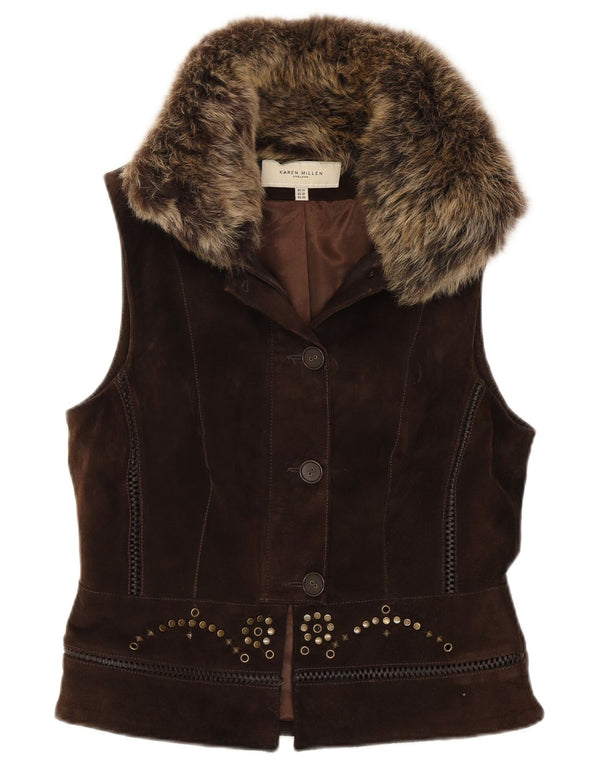 Karen Millen Gilet en daim pour femme UK 14 Large Marron