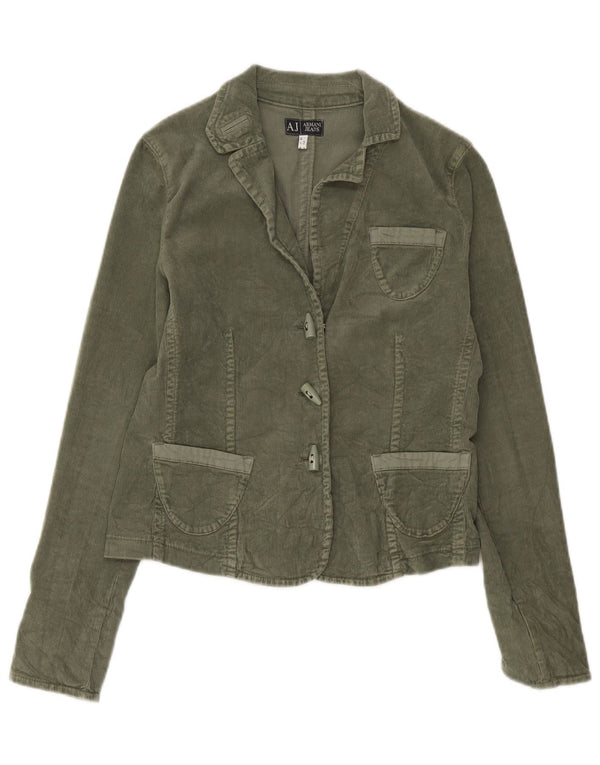 Armani Jeans Veste blazer en velours côtelé à 3 boutons pour femme UK 16 Large Kaki