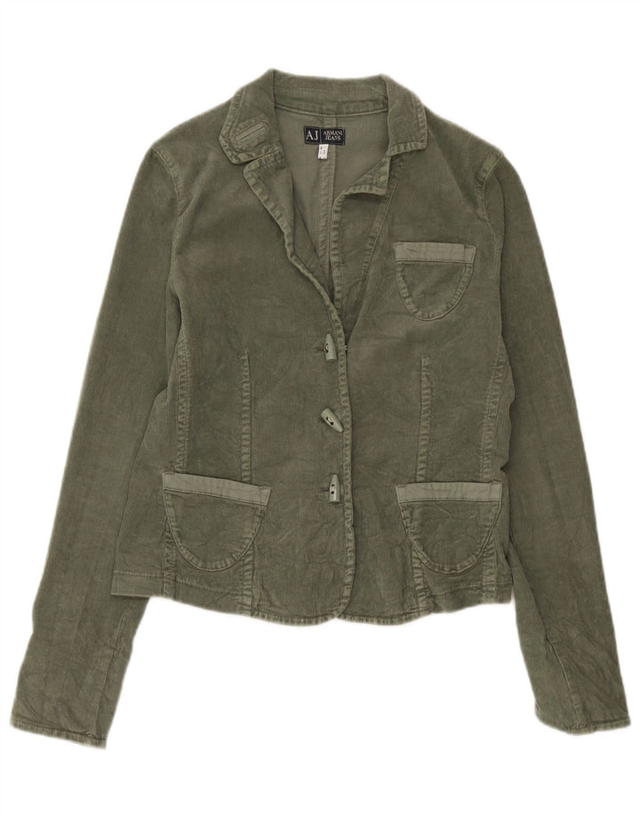 Armani Jeans Veste blazer en velours côtelé à 3 boutons pour femme UK 16 Large Kaki