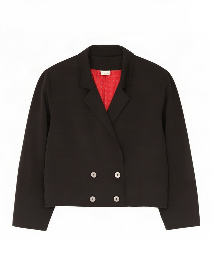 vintage Femmes Surdimensionné Double Breasted Blazer Veste UK 10 Petit Noir