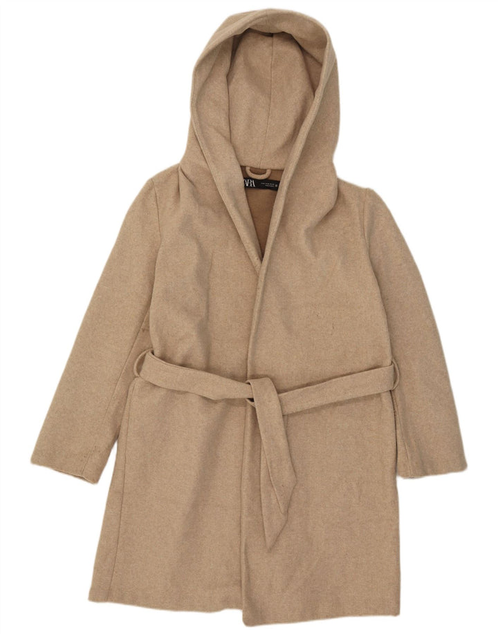 Zara Manteau à capuche pour femme UK 44 Polyester beige moyen