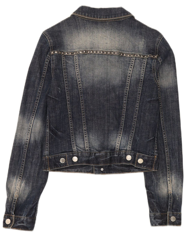 Karen Millen Veste en jean courte pour femme UK 8 Petit coton bleu marine