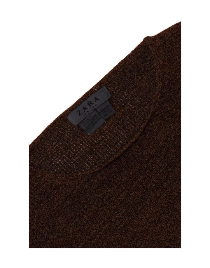 Zara Haut en tricot à manches longues pour femme UK 12 Rayonne mouchetée marron moyen