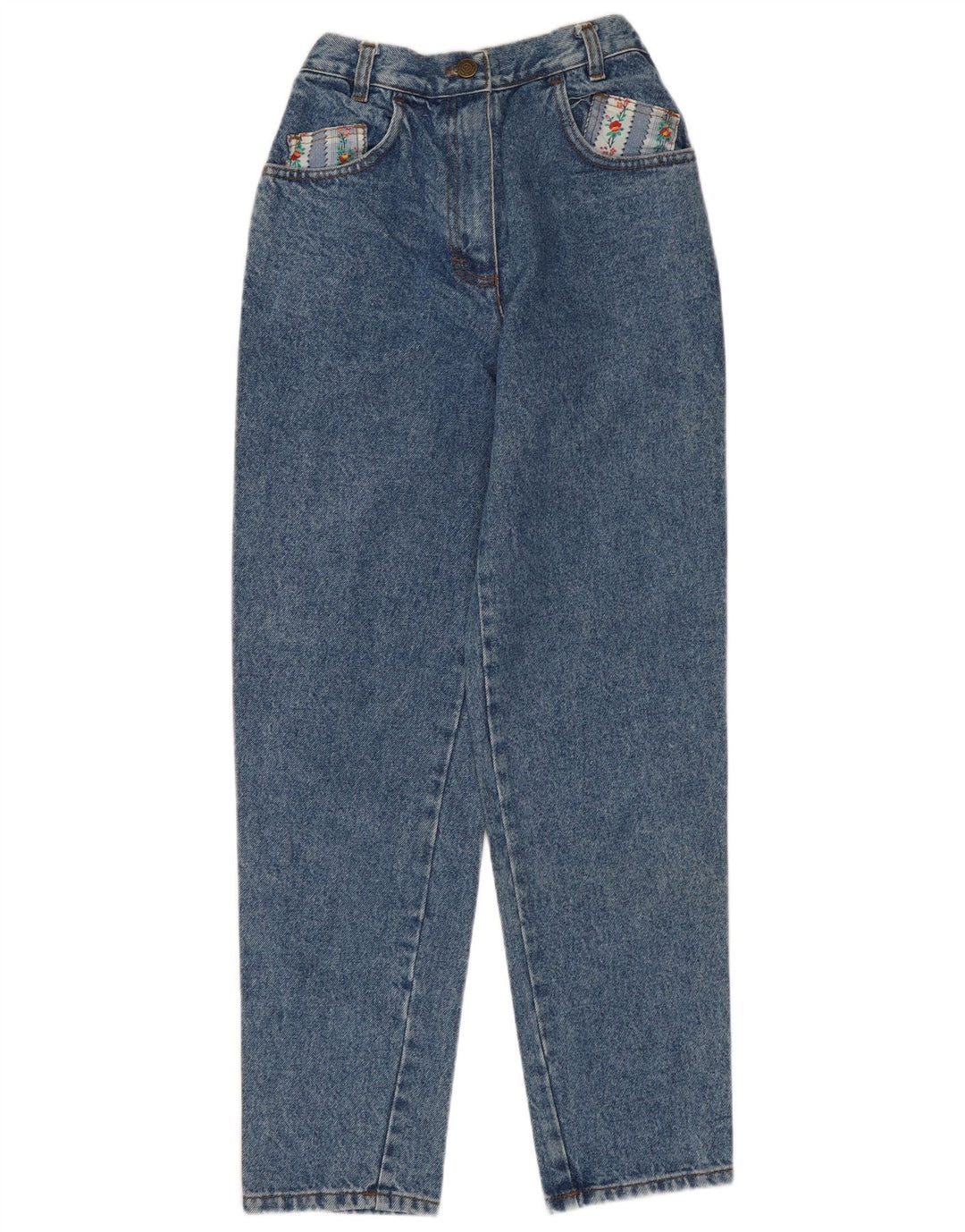 VINTAGE Femme Tapered Jeans EU 40 Moyen W28 L28 Bleu Floral Coton