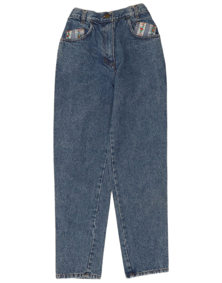 VINTAGE Femme Tapered Jeans EU 40 Moyen W28 L28 Bleu Floral Coton