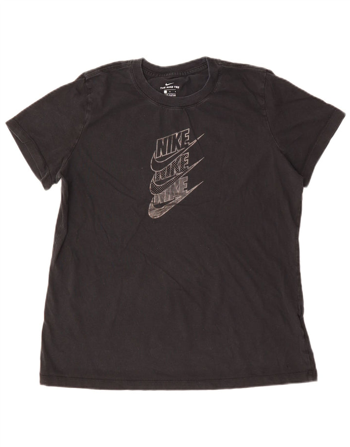 NIKE T-shirt graphique pour femme UK 14 Large Noir Coton
