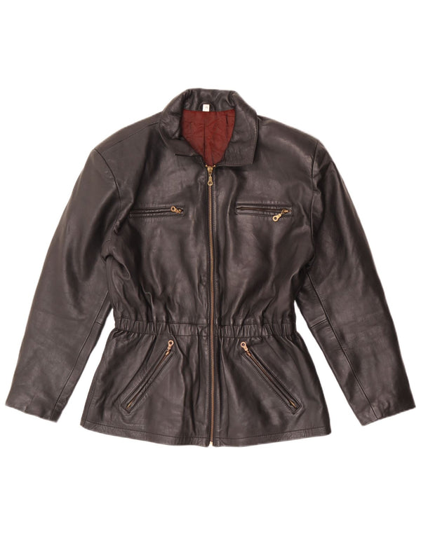 Veste en cuir surdimensionnée femme vintage EU 36 Petit cuir noir