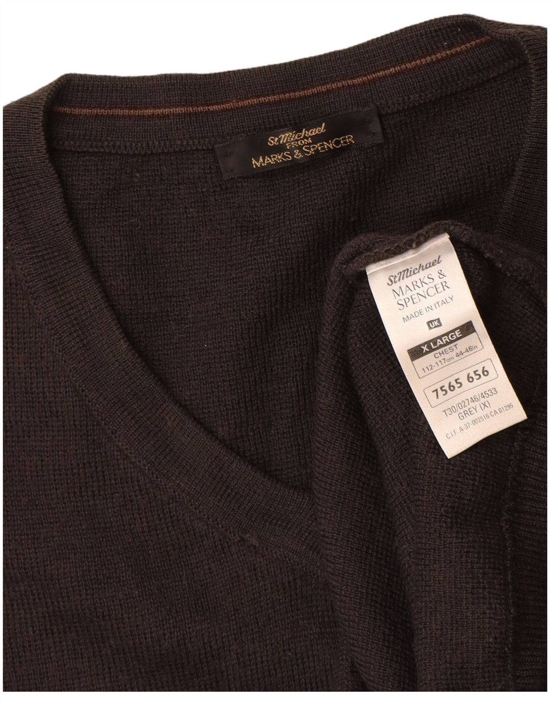 St Michael Pull Col V Homme XL Gris Rayé Acrylique
