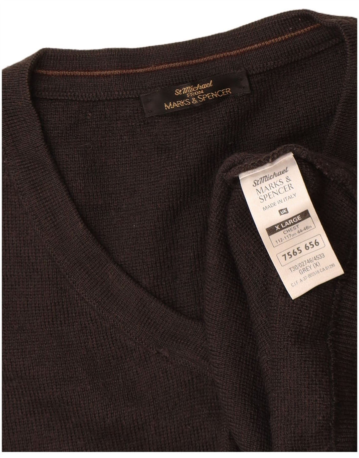 St Michael Pull Col V Homme XL Gris Rayé Acrylique