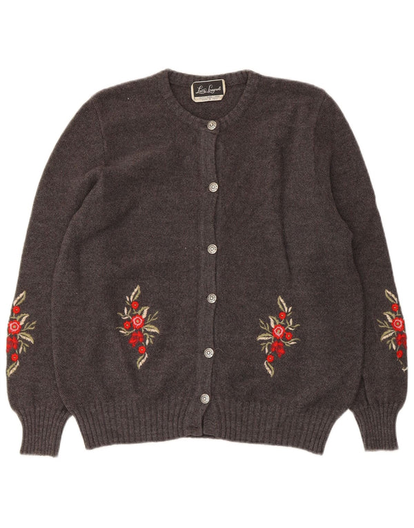 Luisa Spagnoli Pull Cardigan Femme UK 14 Laine Florale Gris Moyen