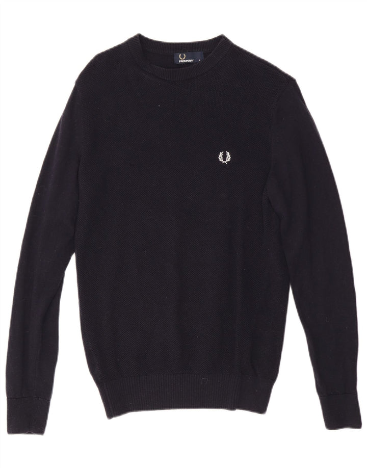 FRED PERRY Pull à col rond pour homme en laine bleu marine