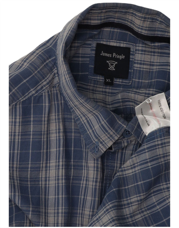 James Pringle Chemise en flanelle pour homme XL en coton à carreaux bleus