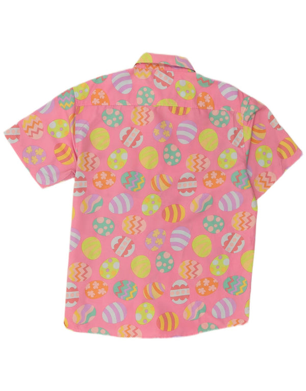 Vintage Hommes Pâques Motif Abstrait Chemise À Manches Courtes Grand Rose