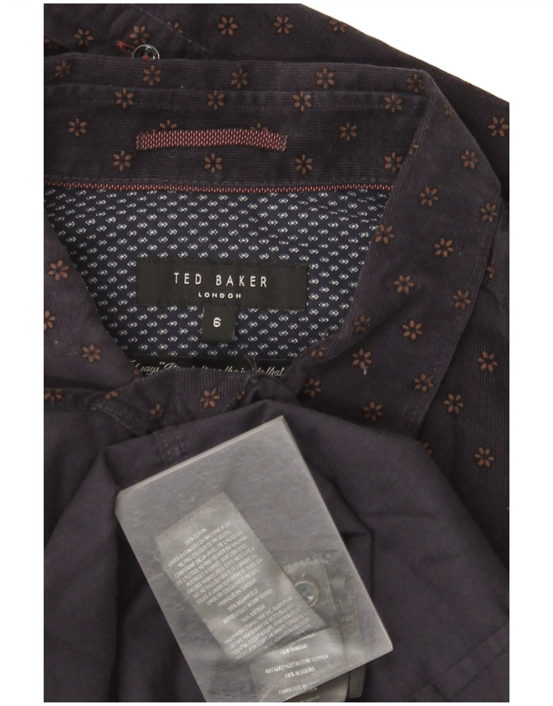 TED BAKER Chemise en velours côtelé pour homme Taille 6 2XL Coton floral bleu marine