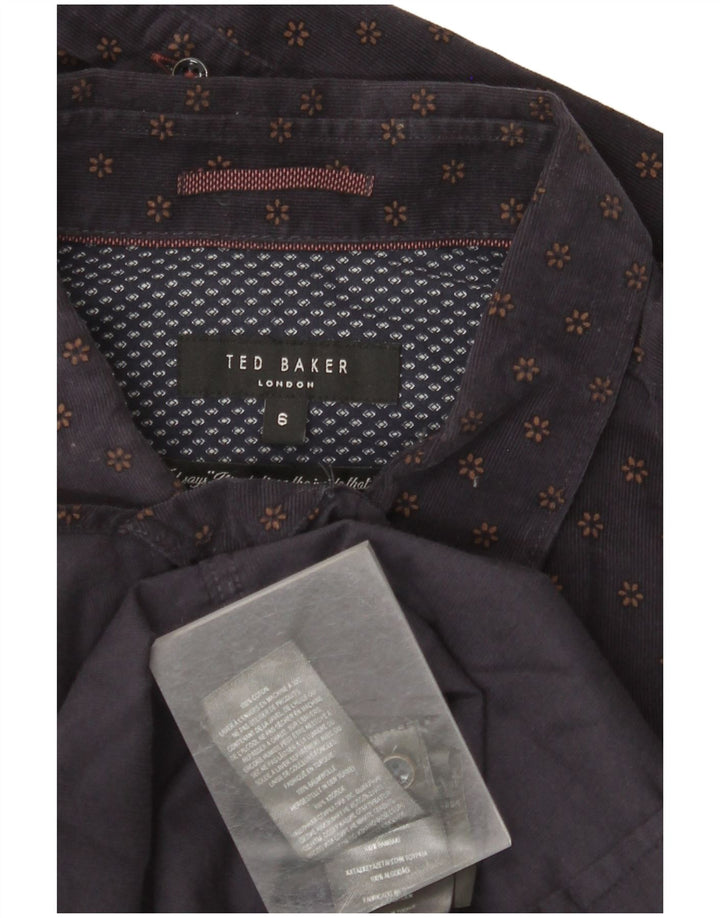 TED BAKER Chemise en velours côtelé pour homme Taille 6 2XL Coton floral bleu marine