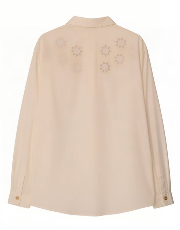 Roccobarocco Chemise Femme IT 46 Large Coton Géométrique Blanc Cassé