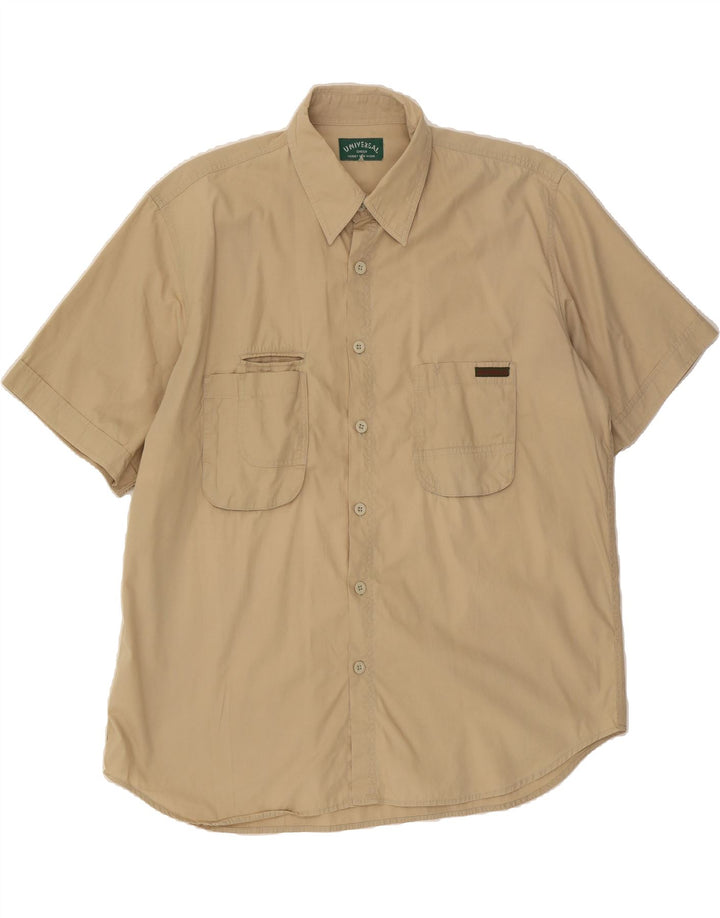 VINTAGE Mens Short Sleeve Shirt XL Beige Vintage Vintage and Second-Hand Vintage from Messina Hembry 