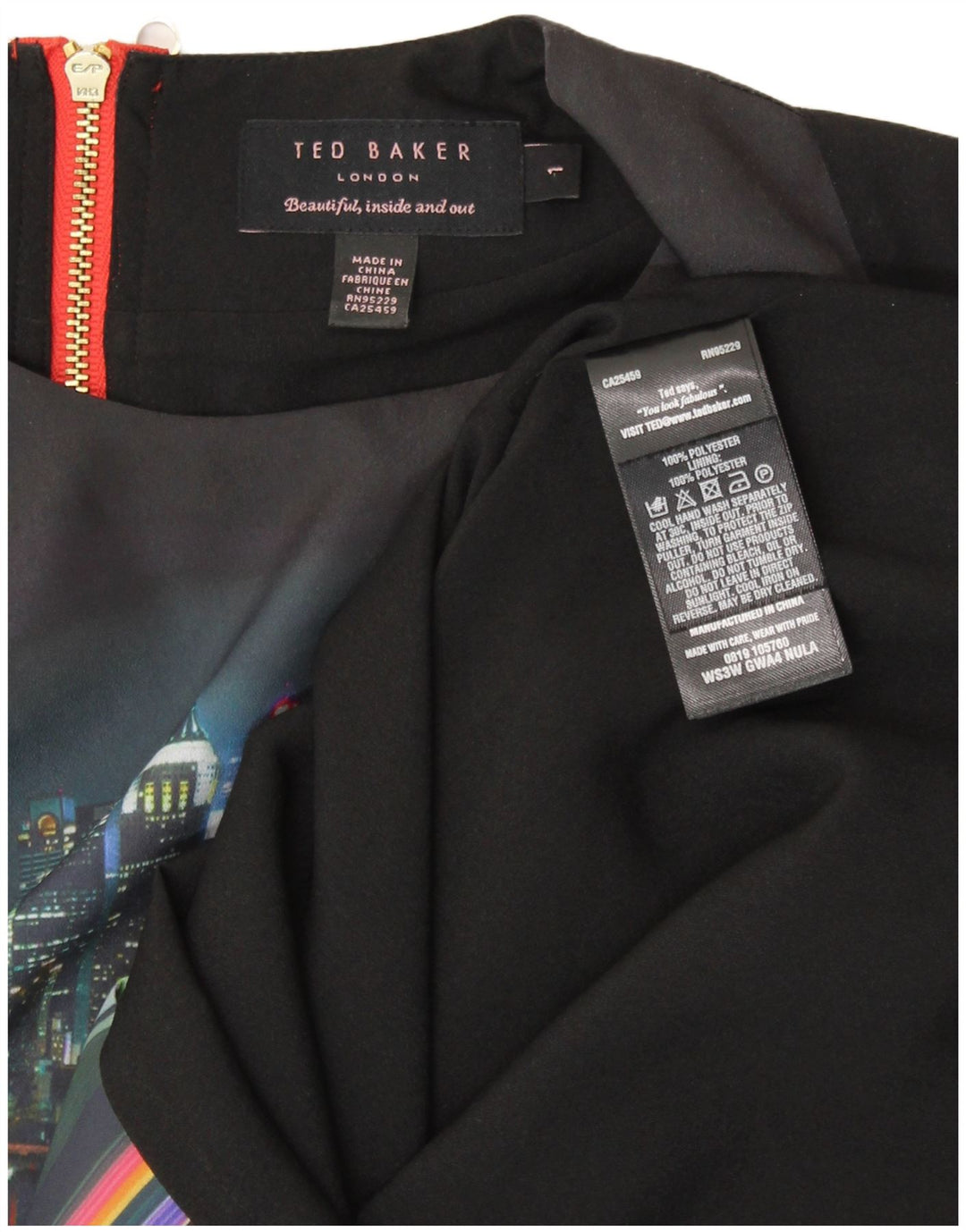 TED BAKER Robe fourreau sans manches pour femme Taille 1 XS Polyester rayé noir