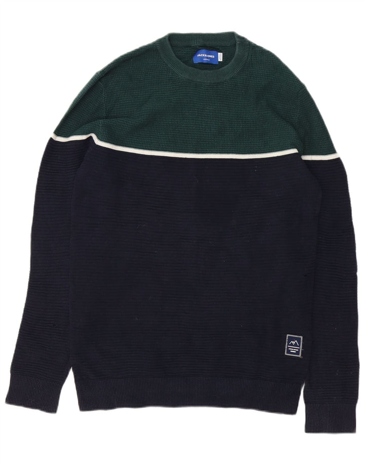 Jack & Jones Pull à col rond pour homme Small Bleu marine Colourblock