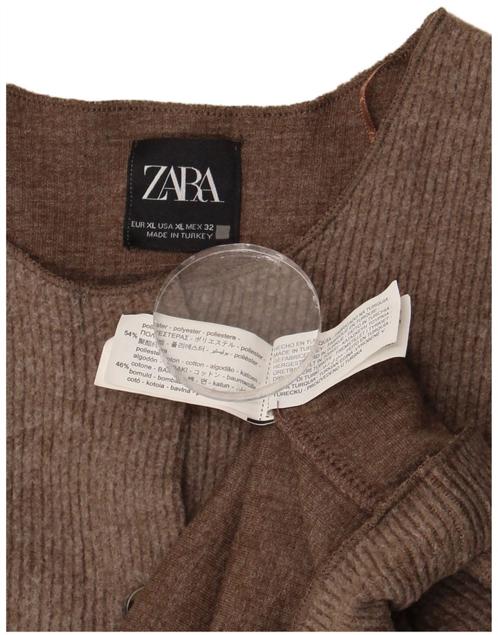 Zara Femmes Crop Cardigan Pull UK 18 XL Marron Polyester
