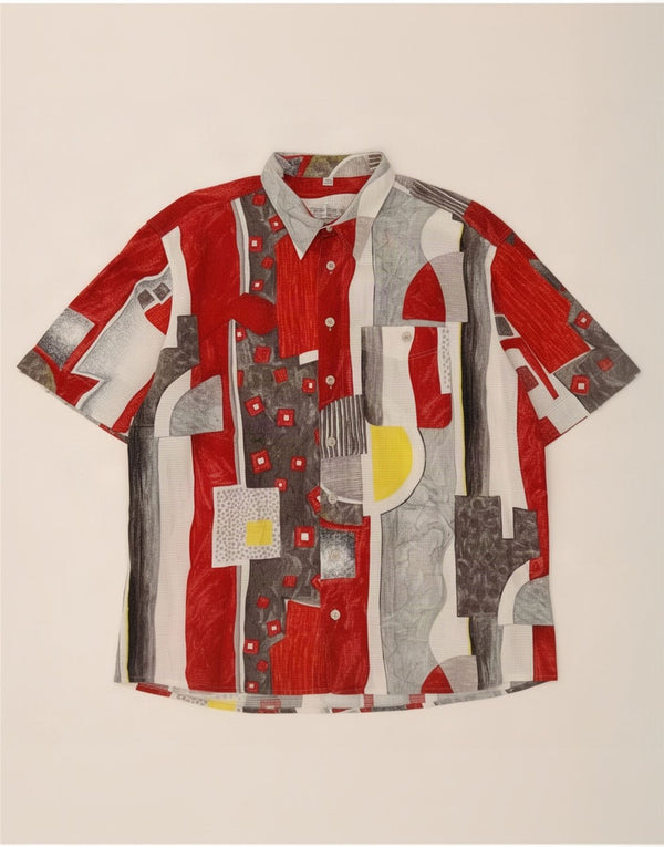 vintage Mens Short Sleeve Shirt Taille 45 2XL Multicolore Patchwork Coton