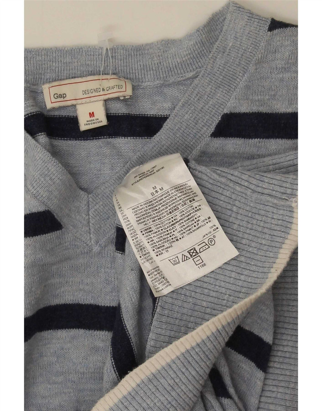 Gap Pull Col V Homme Bleu Moyen Rayé Coton