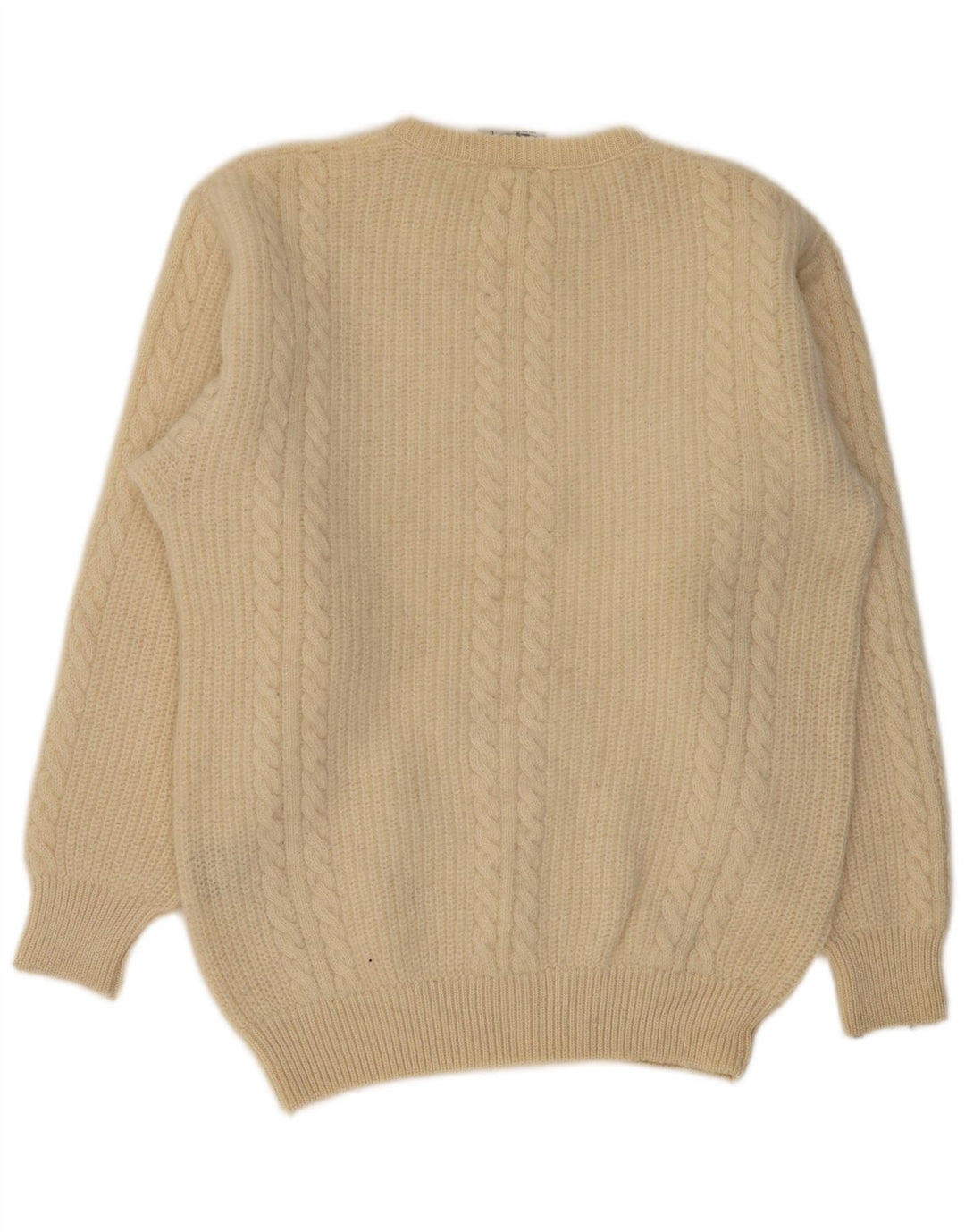 VINTAGE Pull col rond homme grande laine vierge beige