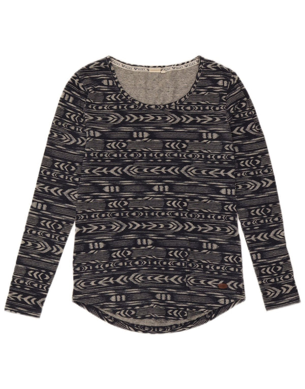 Roxy Femme Top Manches Longues UK 6 XS Bleu Marine Géométrique Polyester
