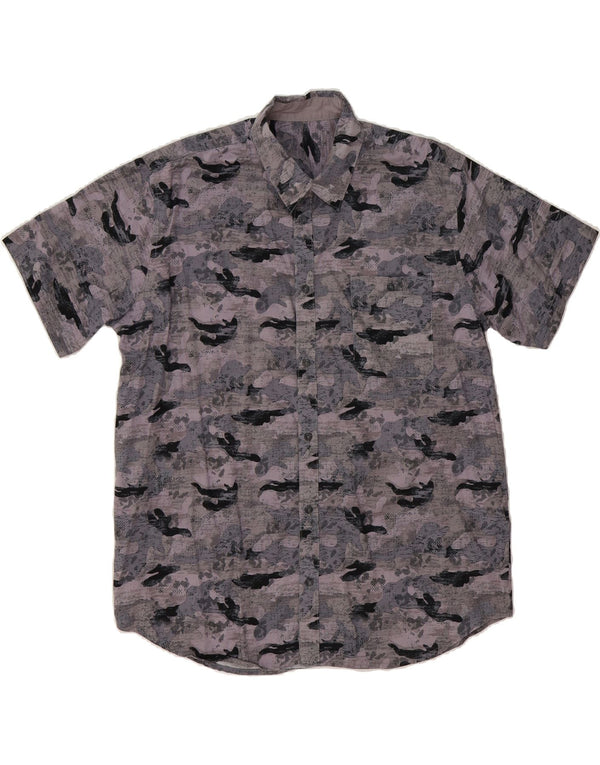 ATLAS FOR MEN Mens Short Sleeve Shirt Large Grey Camouflage Cotton