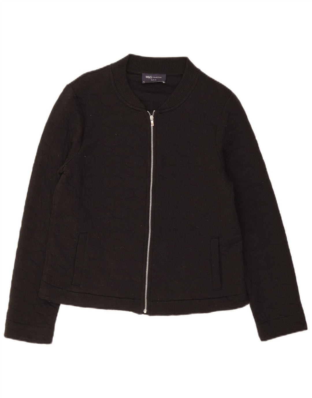 Marks & Spencer Veste matelassée coupe slim pour femme UK 12, coton noir moyen