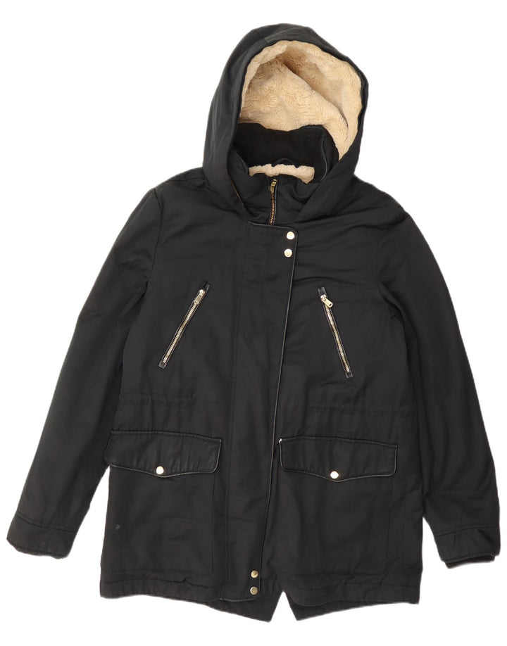 Zara Parka à capuche pour femme UK 10 Small Noir