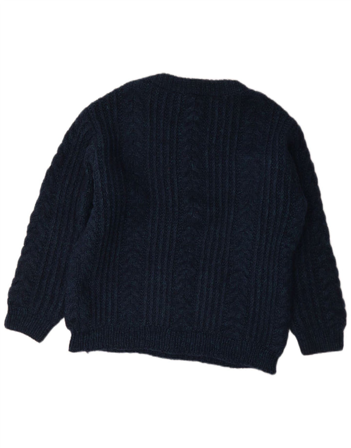 vintage Homme Col Bateau Pull Pull Bleu Marine Moyen