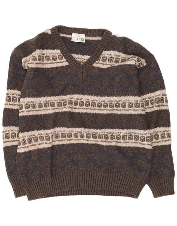 Brandi Pull col V pour homme Bleu marine Fair Isle Taille L