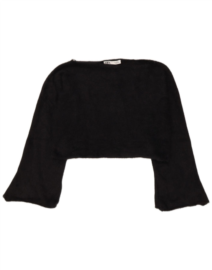 Zara Womens Crop Top Manches Longues UK 14 Moyen Noir