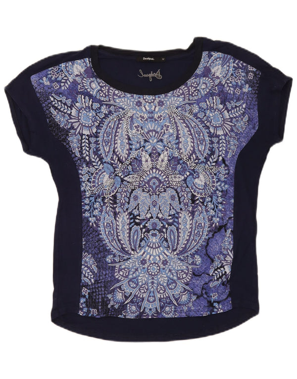 Desigual T-shirt graphique pour femme UK 14 Bleu marine moyen Paisley