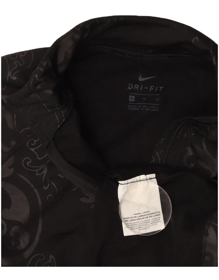 NIKE Haut de survêtement Dri Fit à col zippé pour femme UK 18 XL Noir Paisley