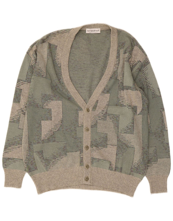 BREIDHOF Homme Cardigan Pull EU 54 XL Vert Géométrique Coton