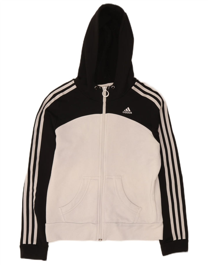 Adidas Pull à capuche zippé pour femme UK 12 Polyester color block noir moyen