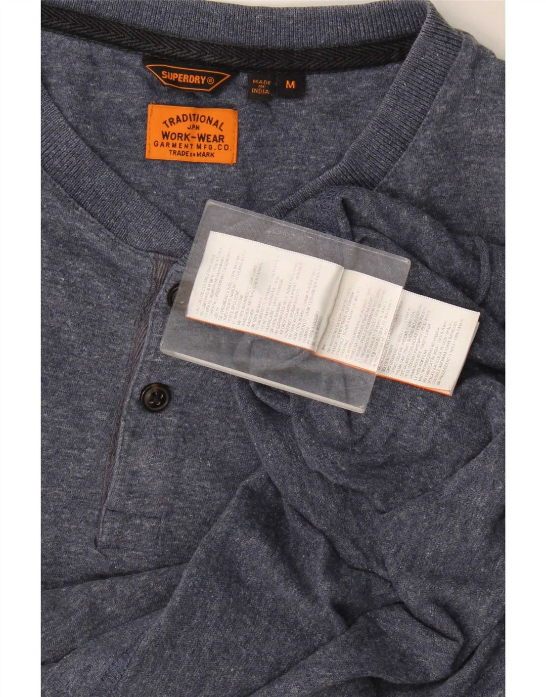 Superdry Homme T-Shirt Top Bleu Moyen Flecked Cotton